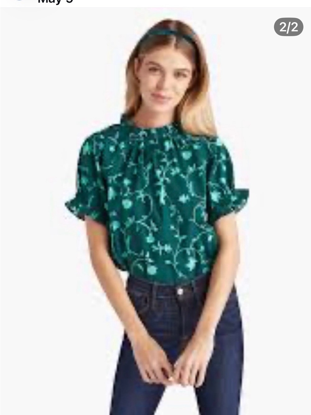 Nwt Hill House Green Floral Ruffle Sleeve Blouse Sz S